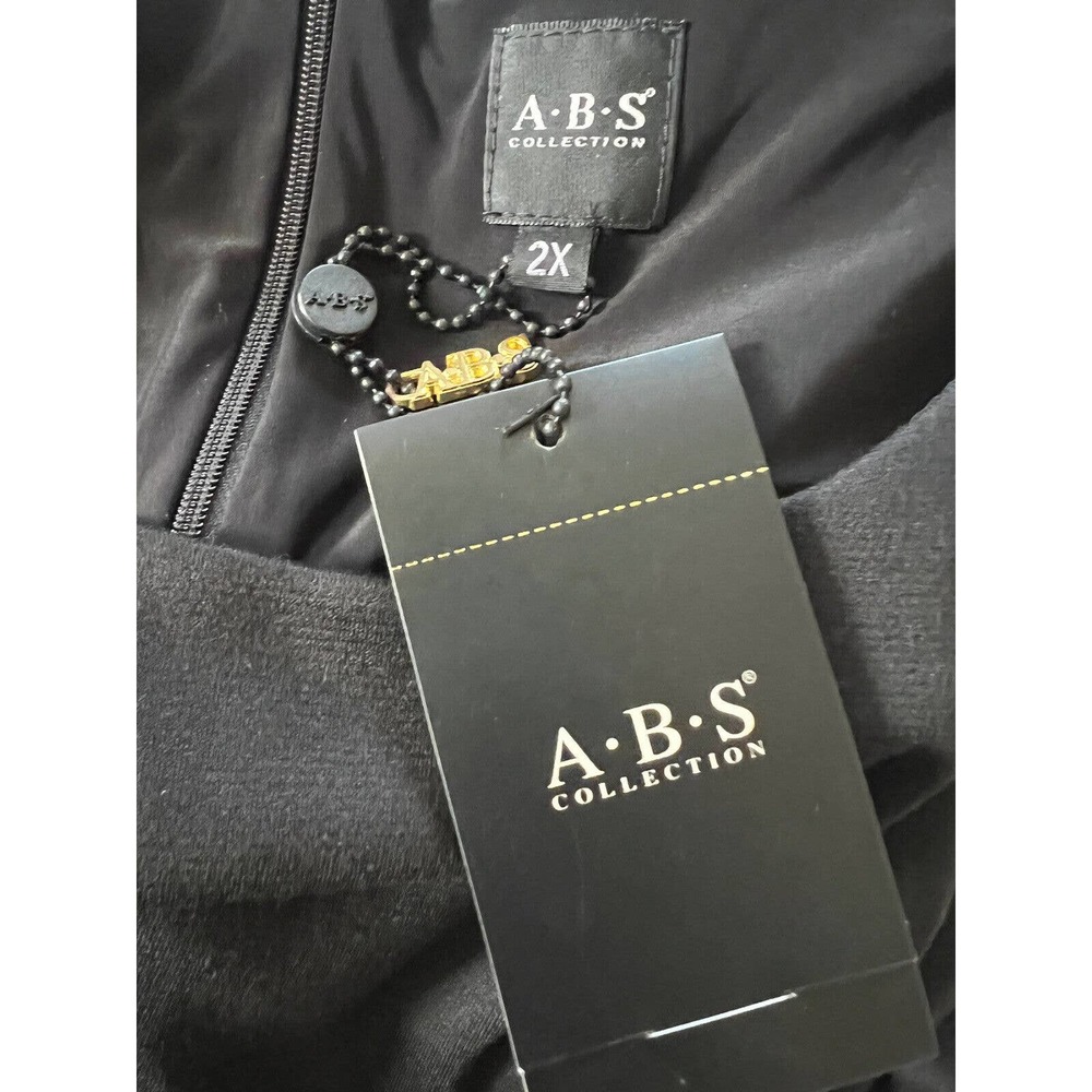ABS Collection Dress Womens 2X Black Faux Leather Accent Short Sleeve New - Picture 3 of 3
